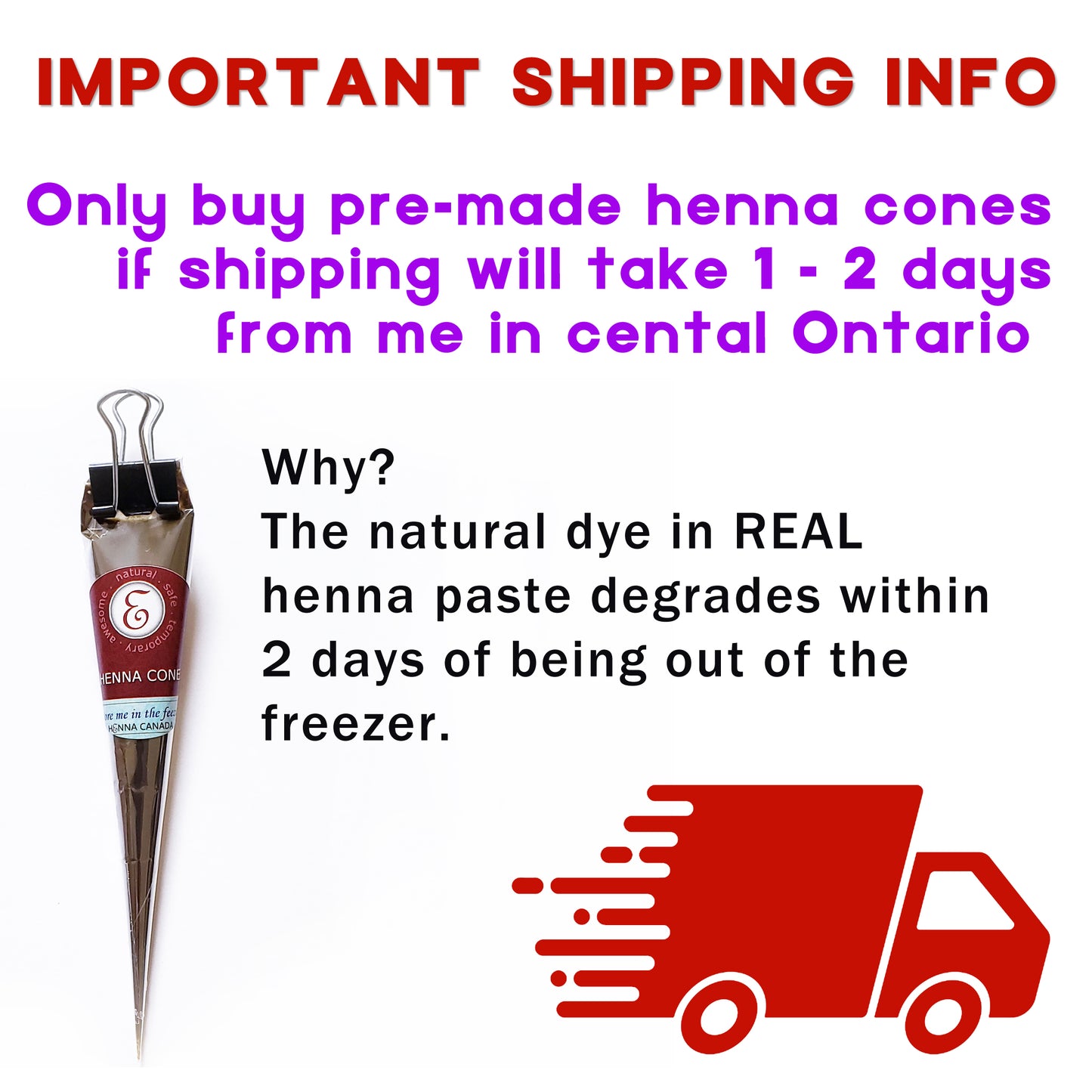 100% Natural, Fresh, & Dark Staining Henna Cones (5)