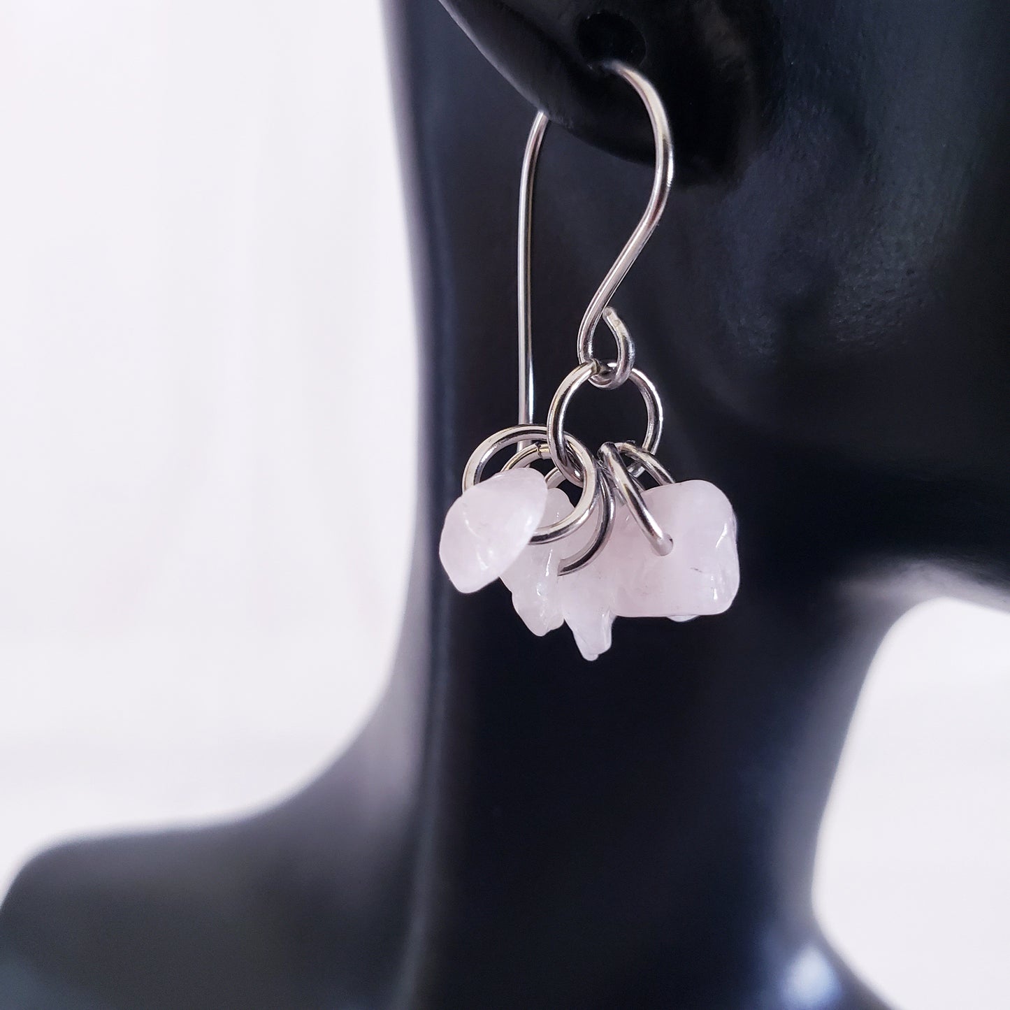 Rose Quartz Shaggy Bracelet & Earrings
