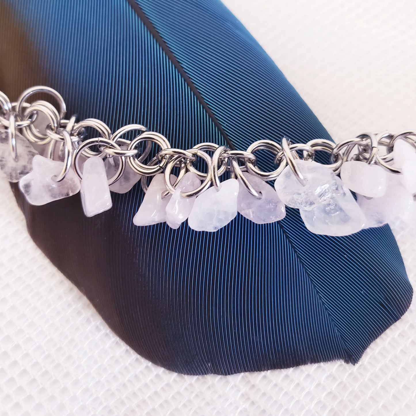 Rose Quartz Shaggy Bracelet & Earrings
