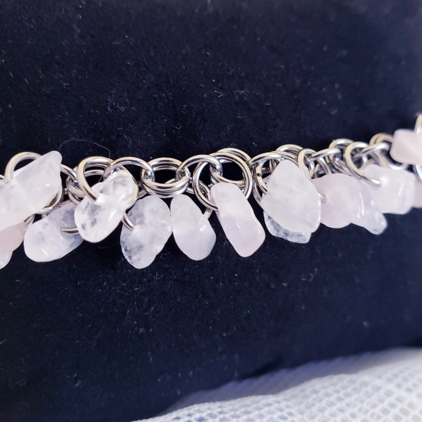 Rose Quartz Shaggy Bracelet & Earrings