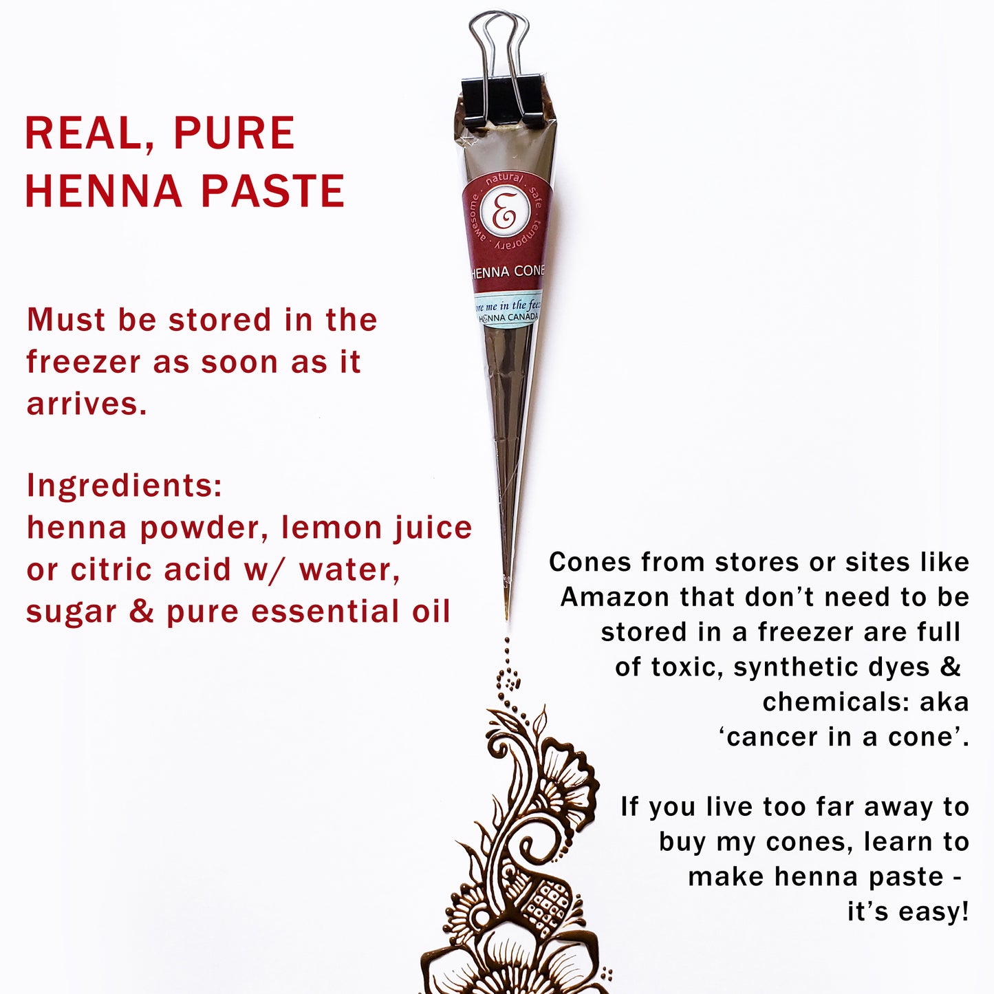 100% Natural, Fresh, & Dark Staining Henna Cones (5)