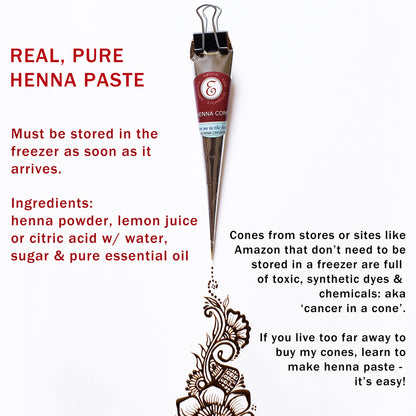 100% Natural, Fresh, & Dark Staining Henna Cones (5)