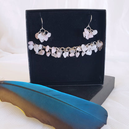 Rose Quartz Shaggy Bracelet & Earrings