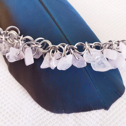 Rose Quartz Shaggy Bracelet & Earrings