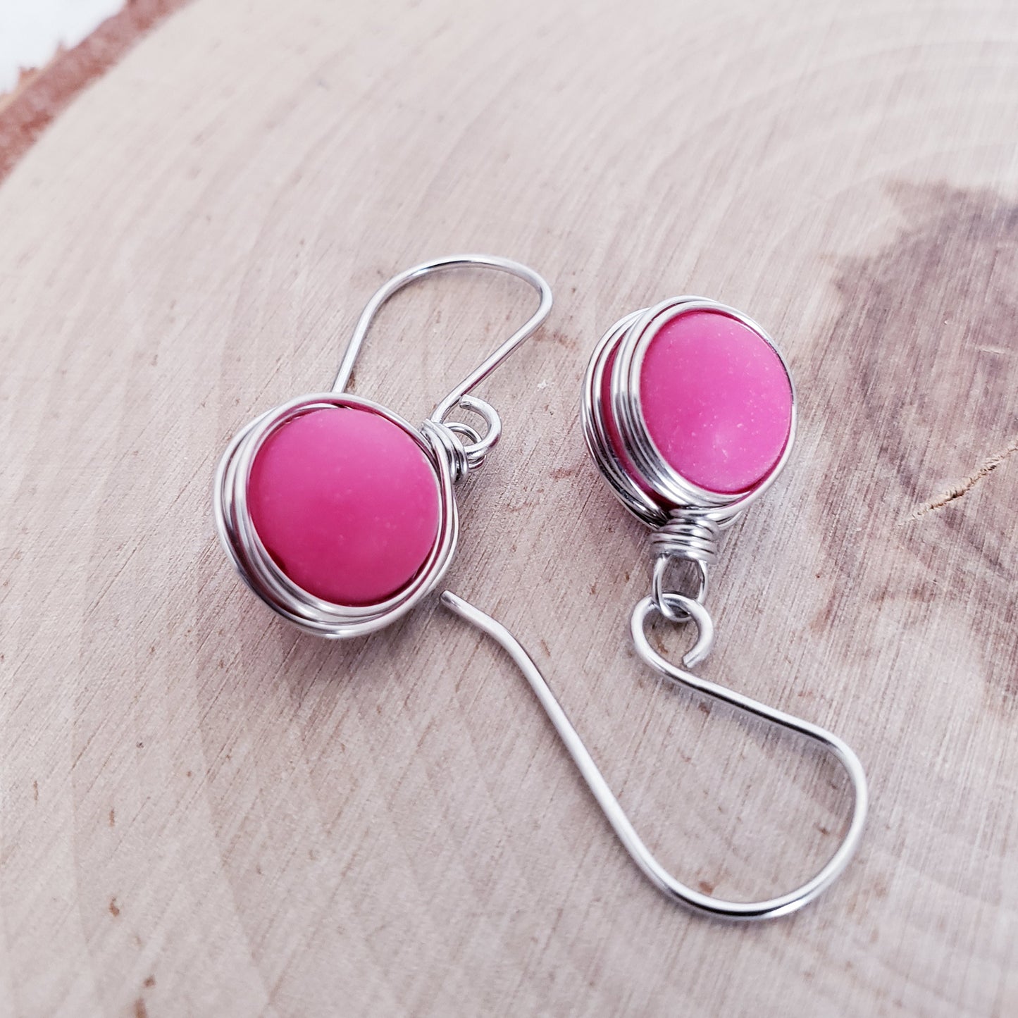 Pink Wire Wrapped Earrings