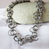 parrot safe jewelry, food grade stainless steel chain, handmade in the 'Forget Me Knot" chainmaille weave